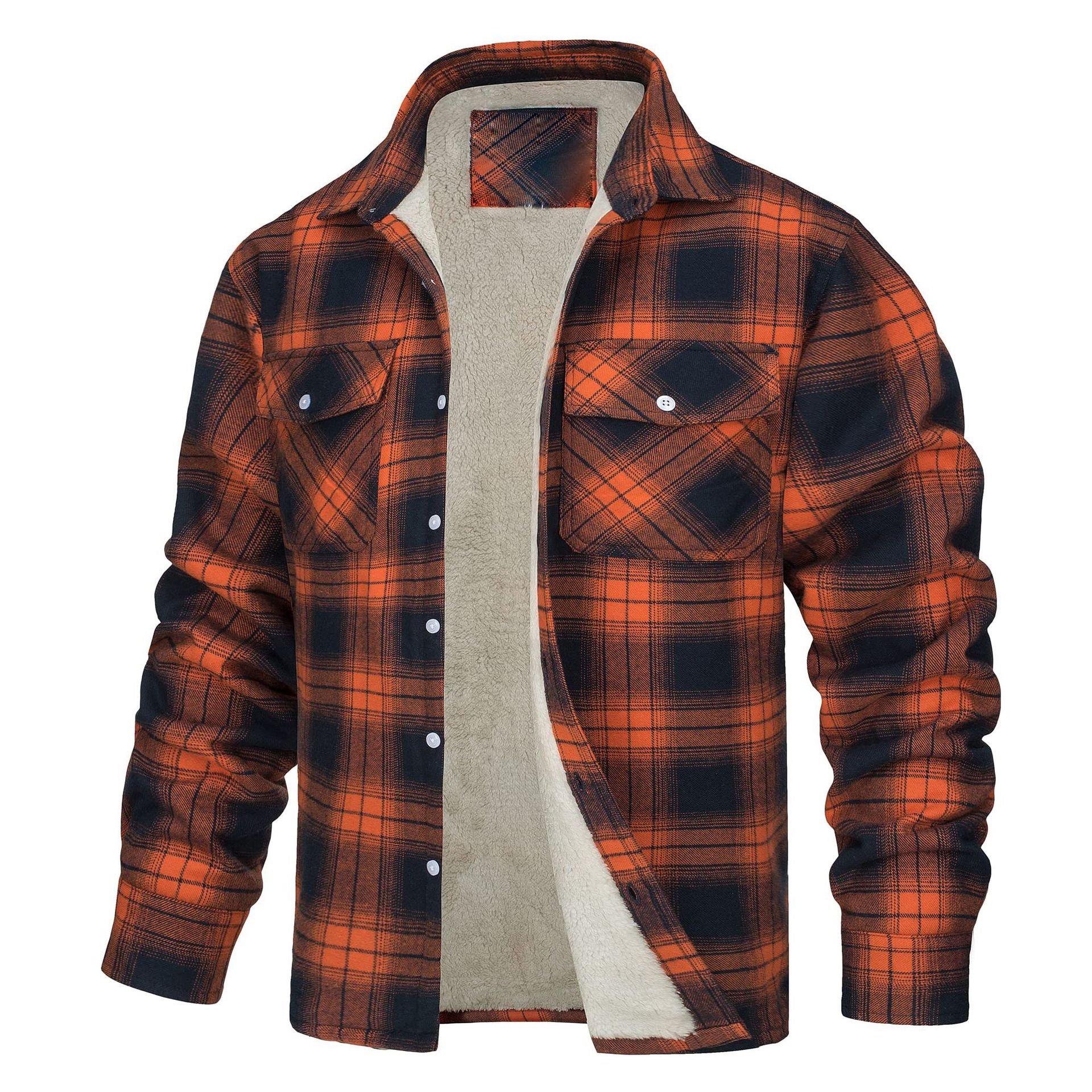Europe and the United States men's jackets 2024 new long-sleeved lapel plaid thickened shirt men's jacket