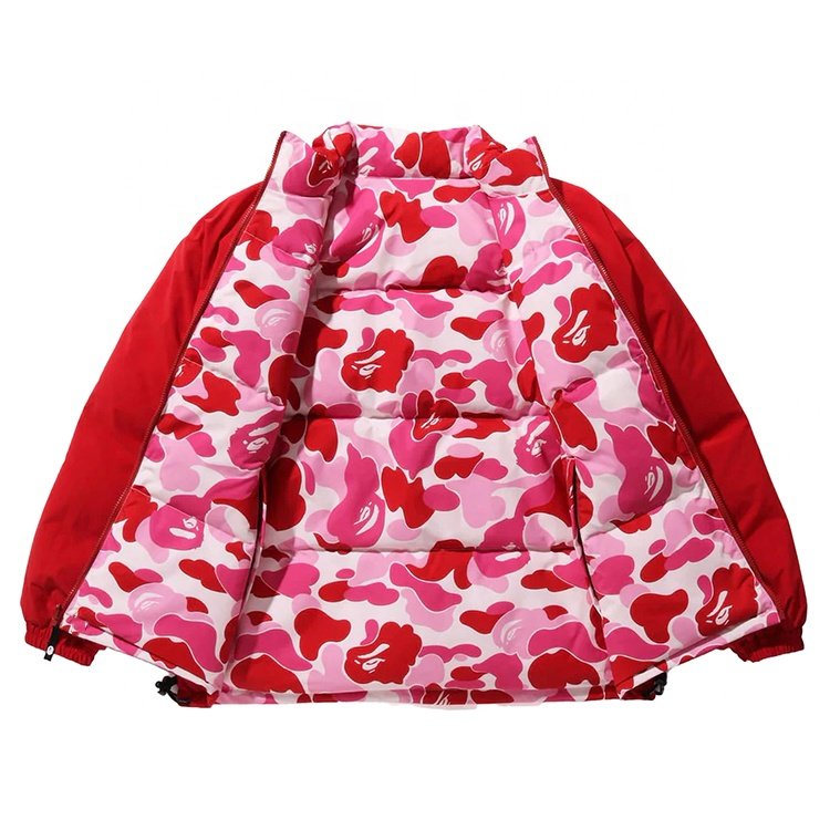 Customized bubble camouflage double-sided down jacket with pink men's style