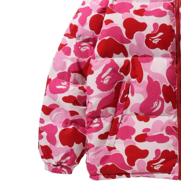 Customized bubble camouflage double-sided down jacket with pink men's style