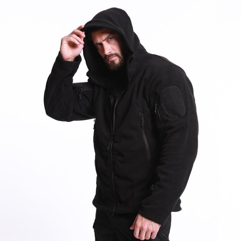 ESDY Outdoor Sport Hunting Fleece Coat Men Tactical Warm Jacket with Hoodie