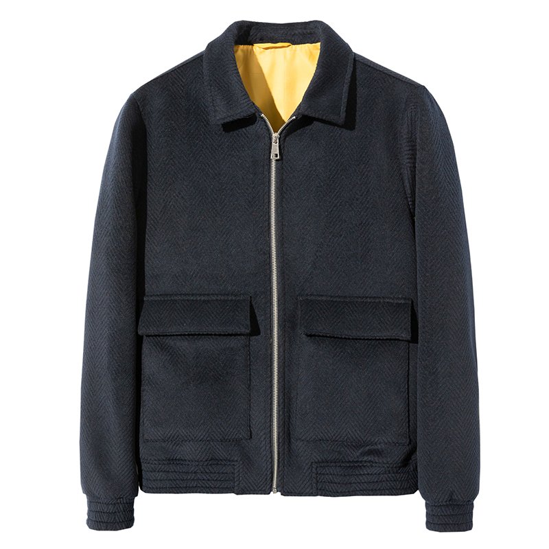 Turn-down Collar Woolen Warm Casual Jacket Design Men's Navy New Male Jacket Winter Warm Slim Fit Jacket
