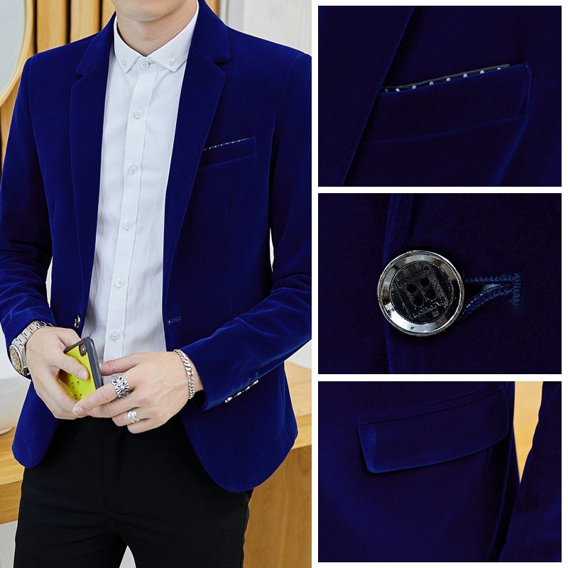 New Velveteen Suit Men's Jacket Slim Long-sleeved Autumn Winter Leisure Best Fashion Blazer Men