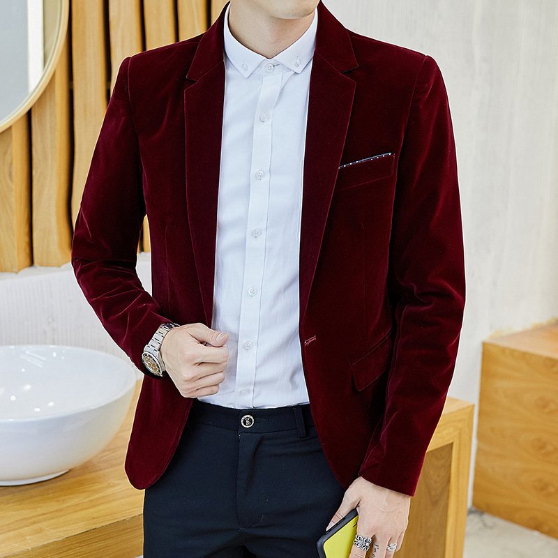 New Velveteen Suit Men's Jacket Slim Long-sleeved Autumn Winter Leisure Best Fashion Blazer Men