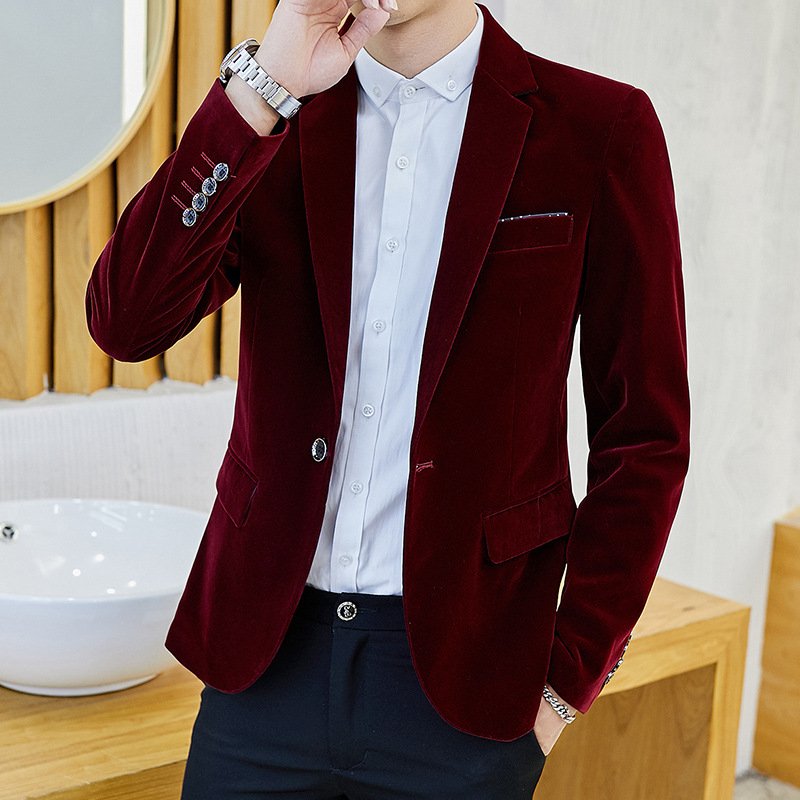 New Velveteen Suit Men's Jacket Slim Long-sleeved Autumn Winter Leisure Best Fashion Blazer Men