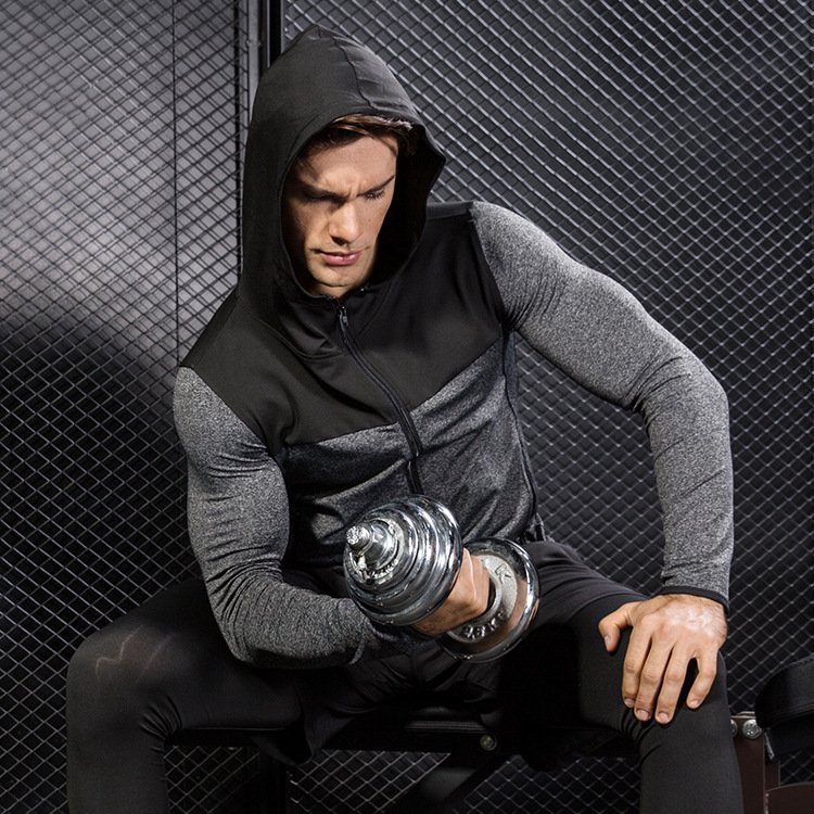 Men's Casual Hooded Sports Jacket for Autumn Winter Quick-Drying Gym Training Wear for Fitness Running Tracksuit Zipper Closure