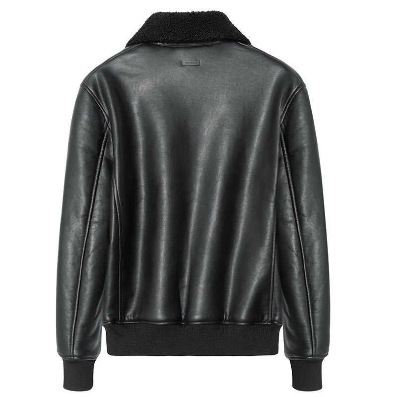 Wholesale latest design men's slim fit jacket black fake leather Teddy fur collar buckle loop warm male jacket