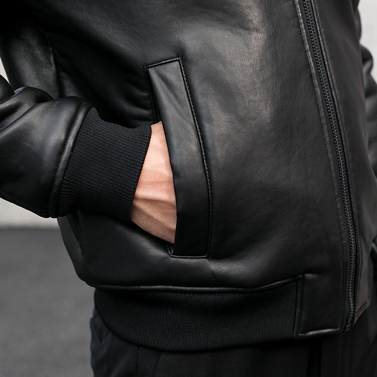 Wholesale latest design men's slim fit jacket black fake leather Teddy fur collar buckle loop warm male jacket