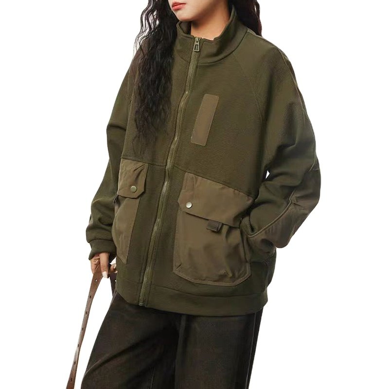 Custom Contrast Color Patchwork Large Pocket Stand Collar Work Jacket Men's Jacket Unisex Design Outdoor Jacket