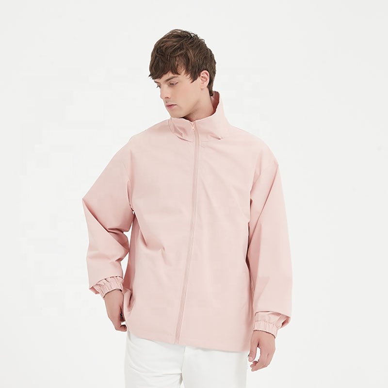 Unisex Men's Casual Windbreaker Jacket with Turn-Down Collar Solid Color Full Zipper Spring Autumn Coach Jacket New Condition