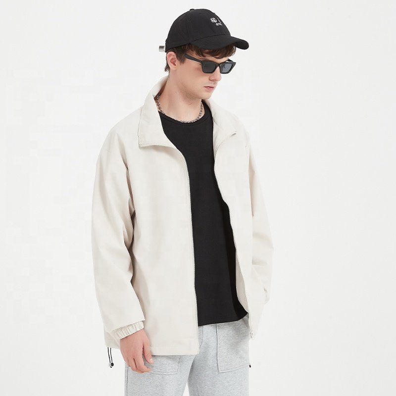 Unisex Men's Casual Windbreaker Jacket with Turn-Down Collar Solid Color Full Zipper Spring Autumn Coach Jacket New Condition