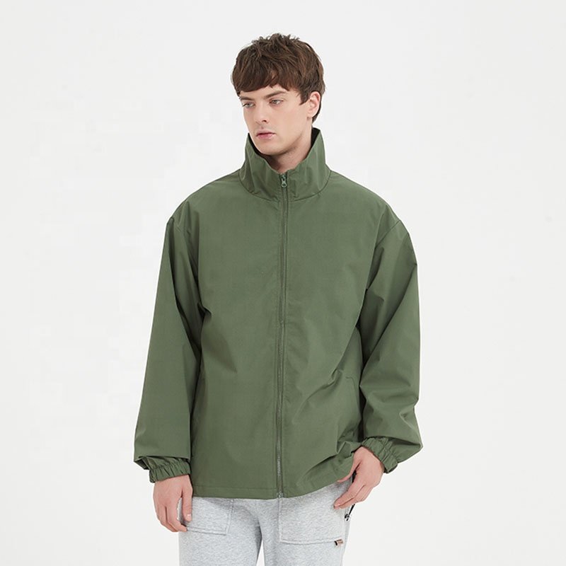 Unisex Men's Casual Windbreaker Jacket with Turn-Down Collar Solid Color Full Zipper Spring Autumn Coach Jacket New Condition