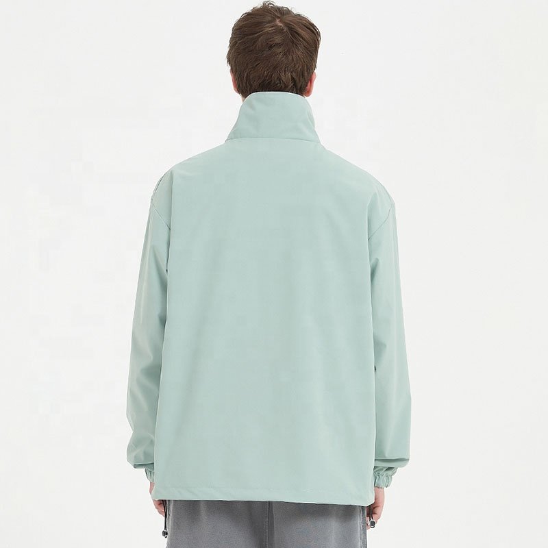 Unisex Men's Casual Windbreaker Jacket with Turn-Down Collar Solid Color Full Zipper Spring Autumn Coach Jacket New Condition