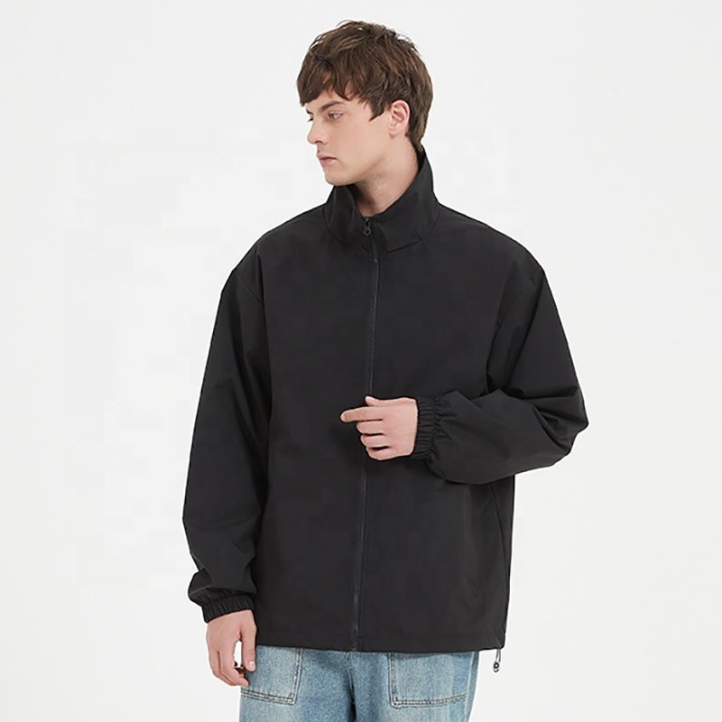 Unisex Men's Casual Windbreaker Jacket with Turn-Down Collar Solid Color Full Zipper Spring Autumn Coach Jacket New Condition