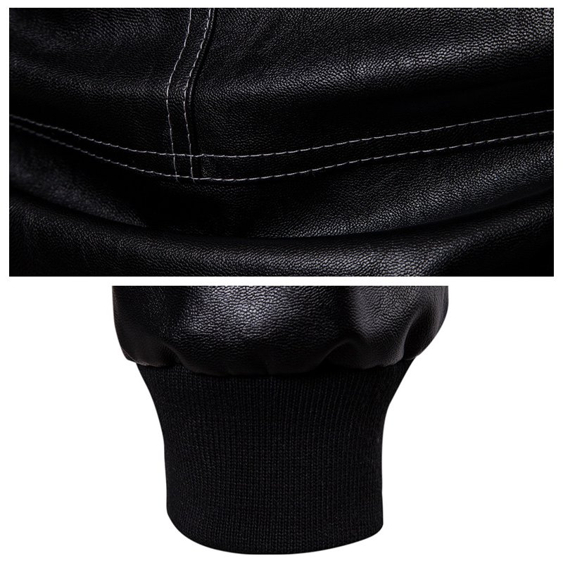 CARANFIER Men Jacket Hoodie Stand-Up Collar Solid Color Leather Men Bomber Jacket Mens Slim Leather Jackets Coat Free LOGO