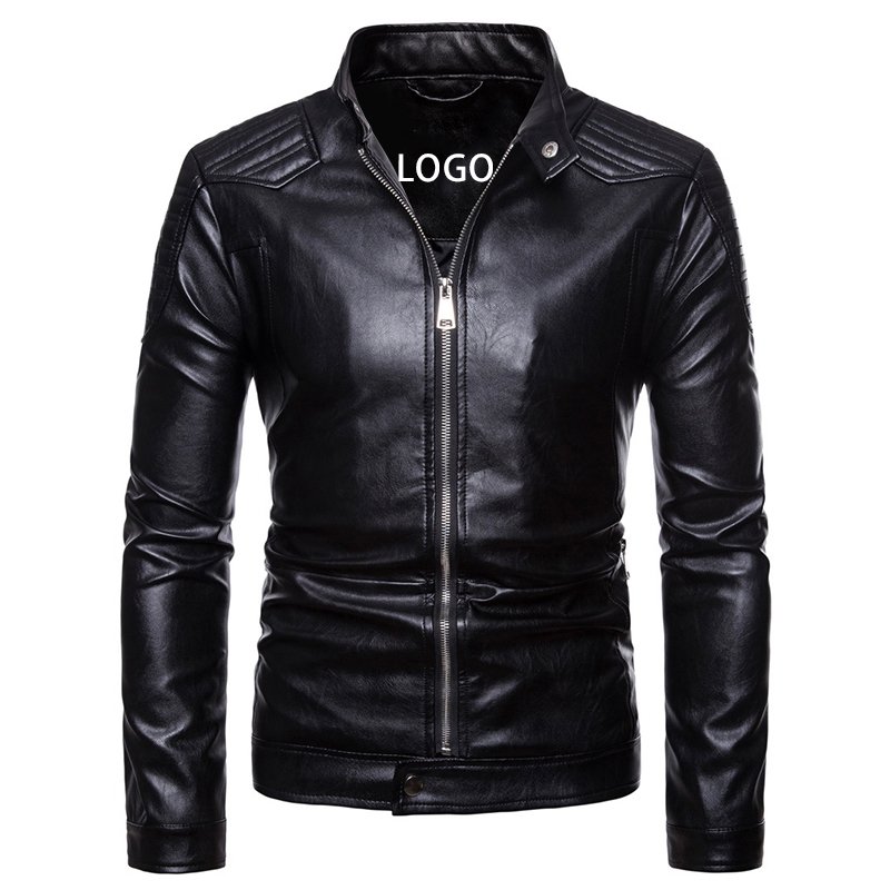 CARANFIER Men Jacket Hoodie Stand-Up Collar Solid Color Leather Men Bomber Jacket Mens Slim Leather Jackets Coat Free LOGO