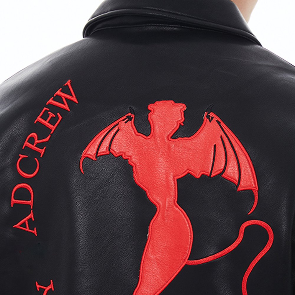 Custom Embroidered Winter Leather Jacket Black Zipper Outdoor Jacket Street Plus Size Men's Jacket