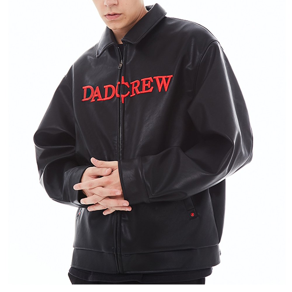 Custom Embroidered Winter Leather Jacket Black Zipper Outdoor Jacket Street Plus Size Men's Jacket
