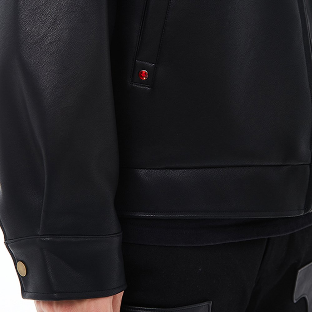 Custom Embroidered Winter Leather Jacket Black Zipper Outdoor Jacket Street Plus Size Men's Jacket