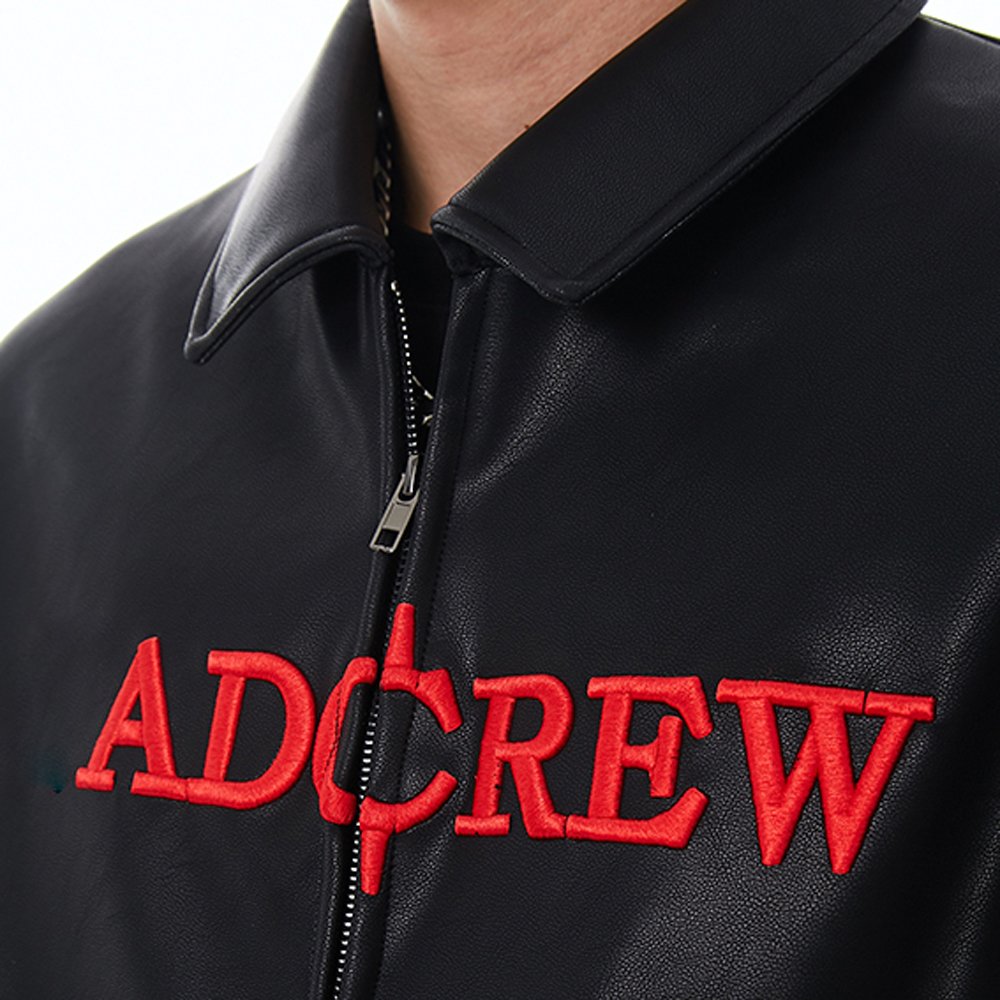 Custom Embroidered Winter Leather Jacket Black Zipper Outdoor Jacket Street Plus Size Men's Jacket