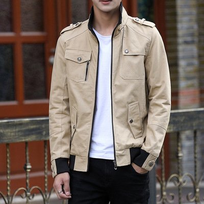 Pure Cotton Stand Collar Slim Jacket Coat Solid Color Fleece Men's Jackets