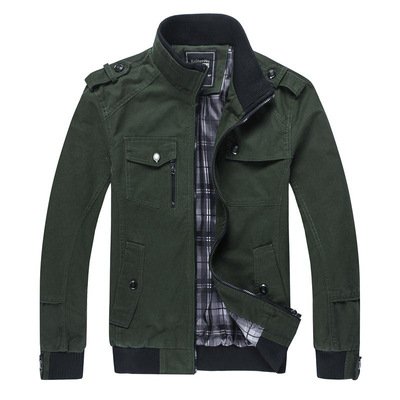 Pure Cotton Stand Collar Slim Jacket Coat Solid Color Fleece Men's Jackets