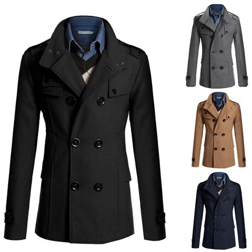 New Woolen Coat Slim Fit Mid length Woolen Windbreaker Men's Coat