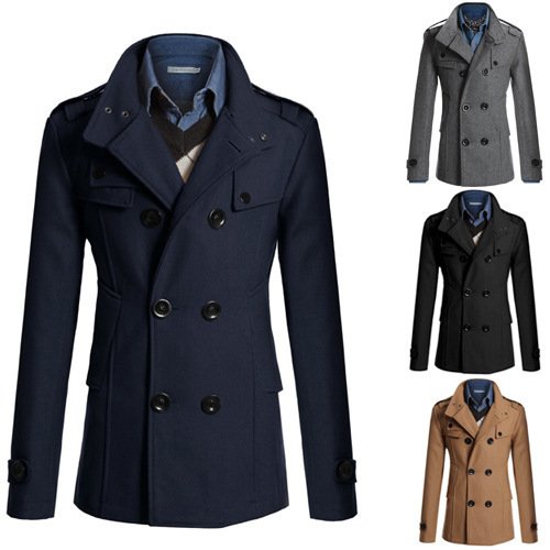 New Woolen Coat Slim Fit Mid length Woolen Windbreaker Men's Coat