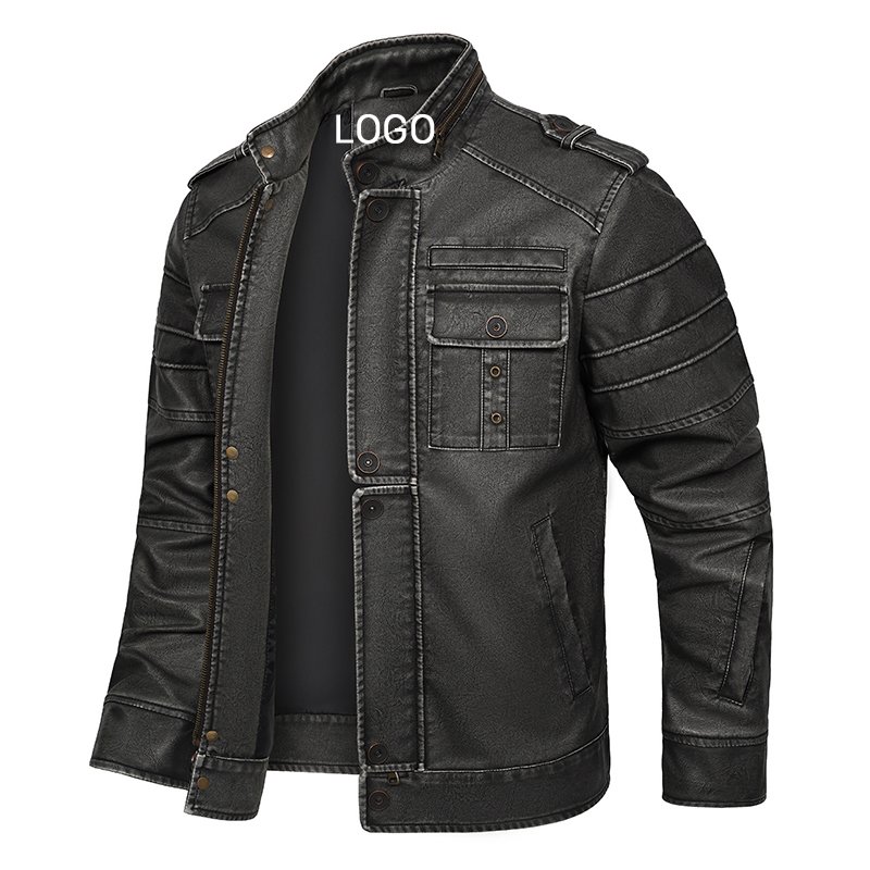 CARANFIER Men Jacket Clothing Men's Casual Windproof PU Leather Jacket New Fashion Men's Pockets Motorcycle Clothes Biker Lined