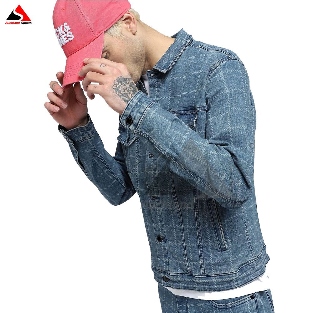 New Fashion Whisker Dark Blue 100% Cotton Denim Jacket For Men High Quality Street Men's Denim Jacket