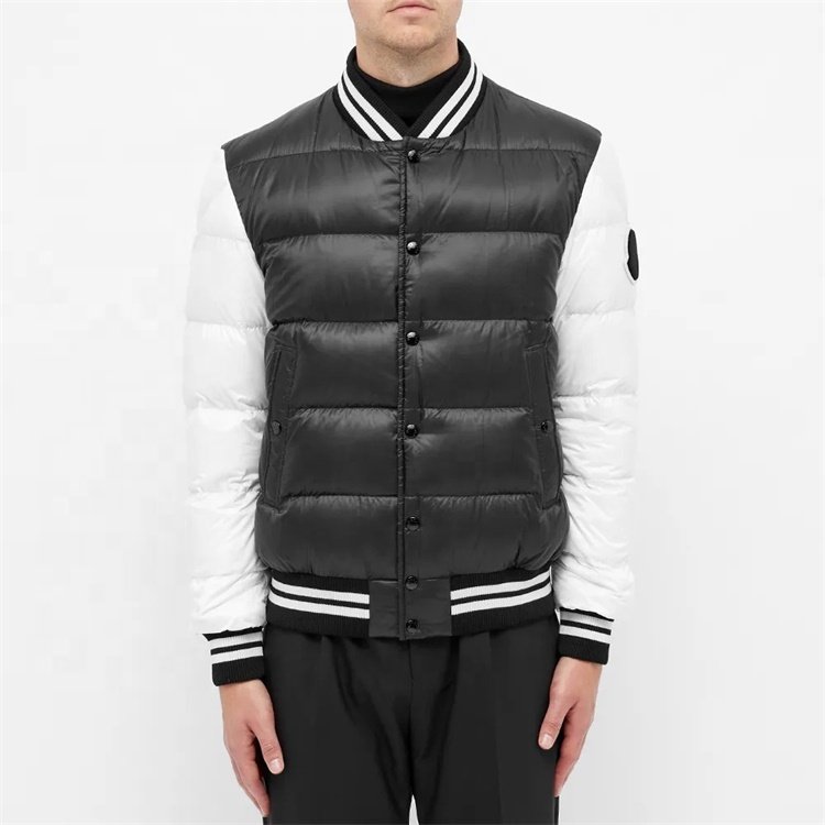 Custom Made Men's Two Tone Puffer Baseball Bomber Jacket Long Varsity Style with Logo Decoration Breathable Waterproof Fabric