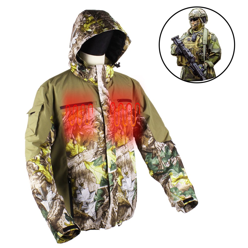 Winter Camouflage Softshell Jacket Plain Dyed Waterproof Breathable Hood Hunting Battery Soft Shell Heated Jacket