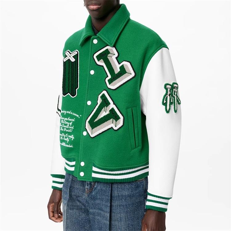 Leather Sleeve Vintage Baseball Letterman Varsity Jacket Custom Chain Chenille Patch Embroidery for Men Casual Woven Unisex