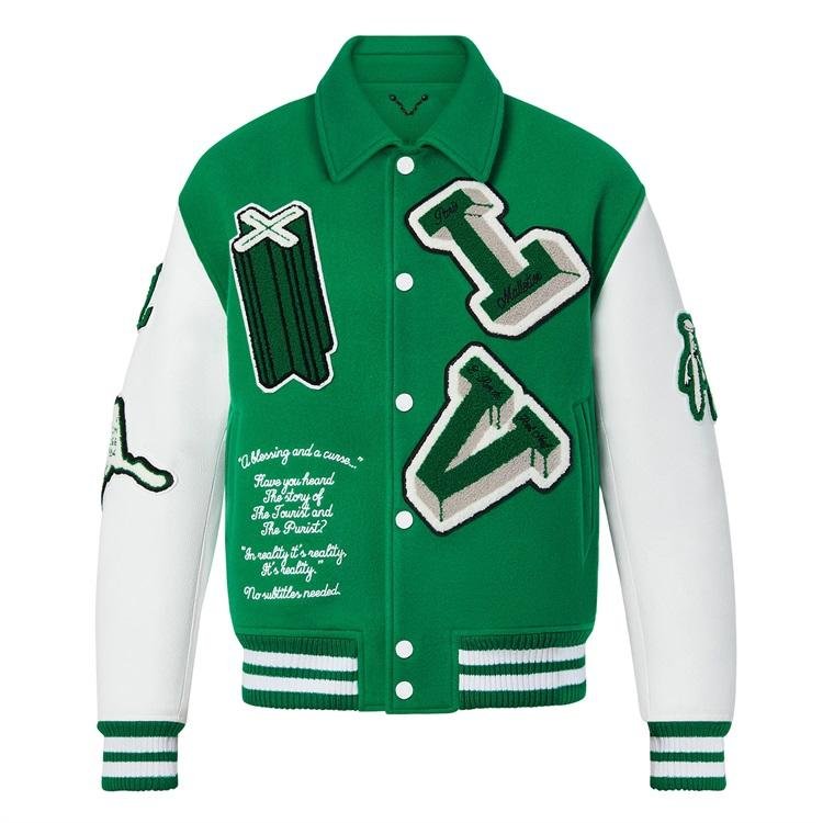 Leather Sleeve Vintage Baseball Letterman Varsity Jacket Custom Chain Chenille Patch Embroidery for Men Casual Woven Unisex