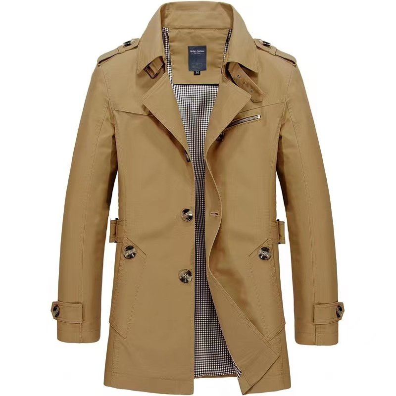Custom 2023 Spring and Autumn Men's Long Jacket with Lapel Single-Breasted Vintage Cotton Loose Plus Size Coat for Outdoor Wear