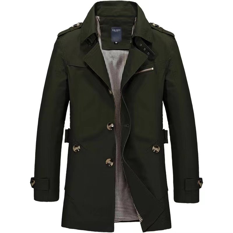 Custom 2023 Spring and Autumn Men's Long Jacket with Lapel Single-Breasted Vintage Cotton Loose Plus Size Coat for Outdoor Wear