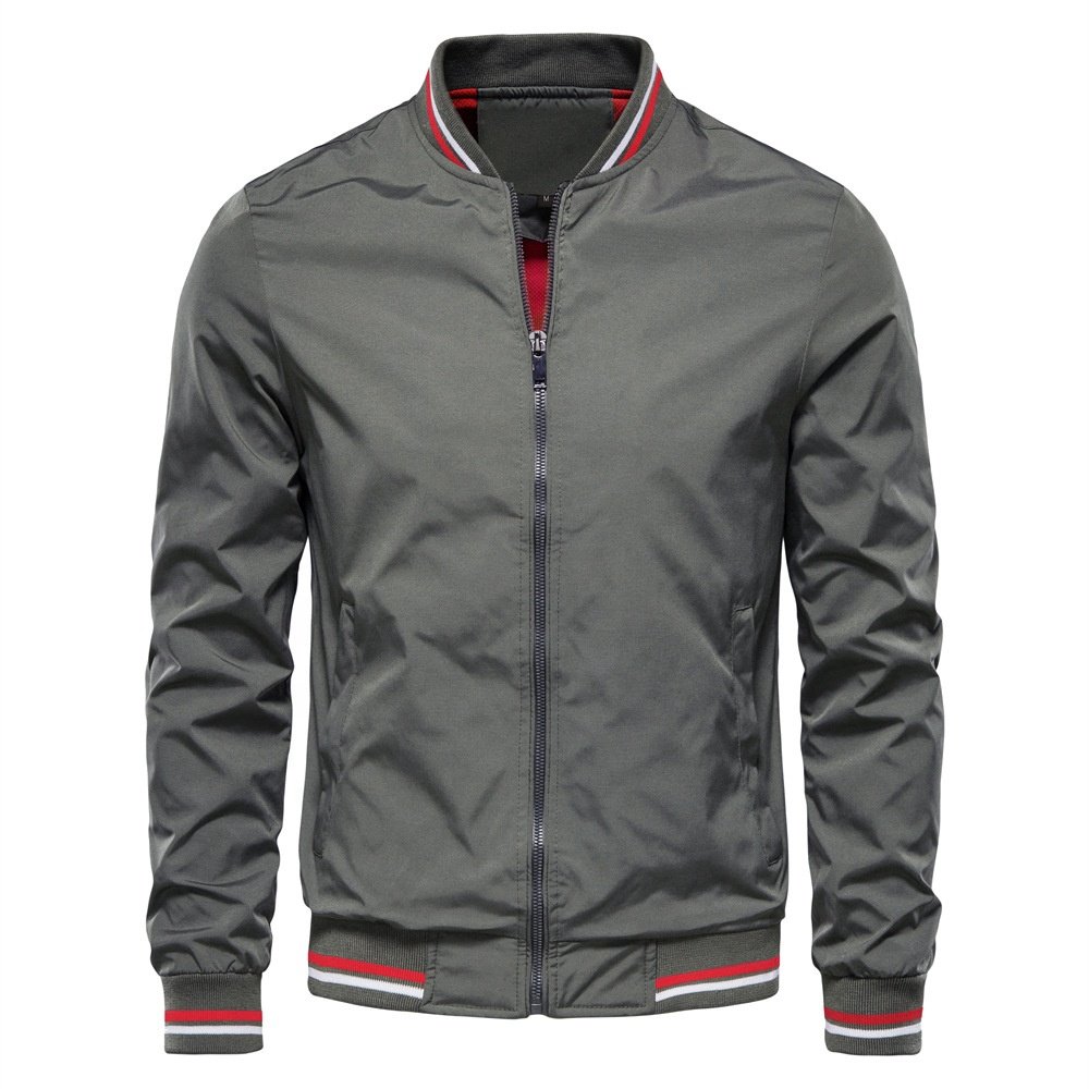 High Quality Men's Solid Color Bomber Jacket Quick Dry Slim Fit Baseball Style Casual Zipper Closure for Autumn Fashion