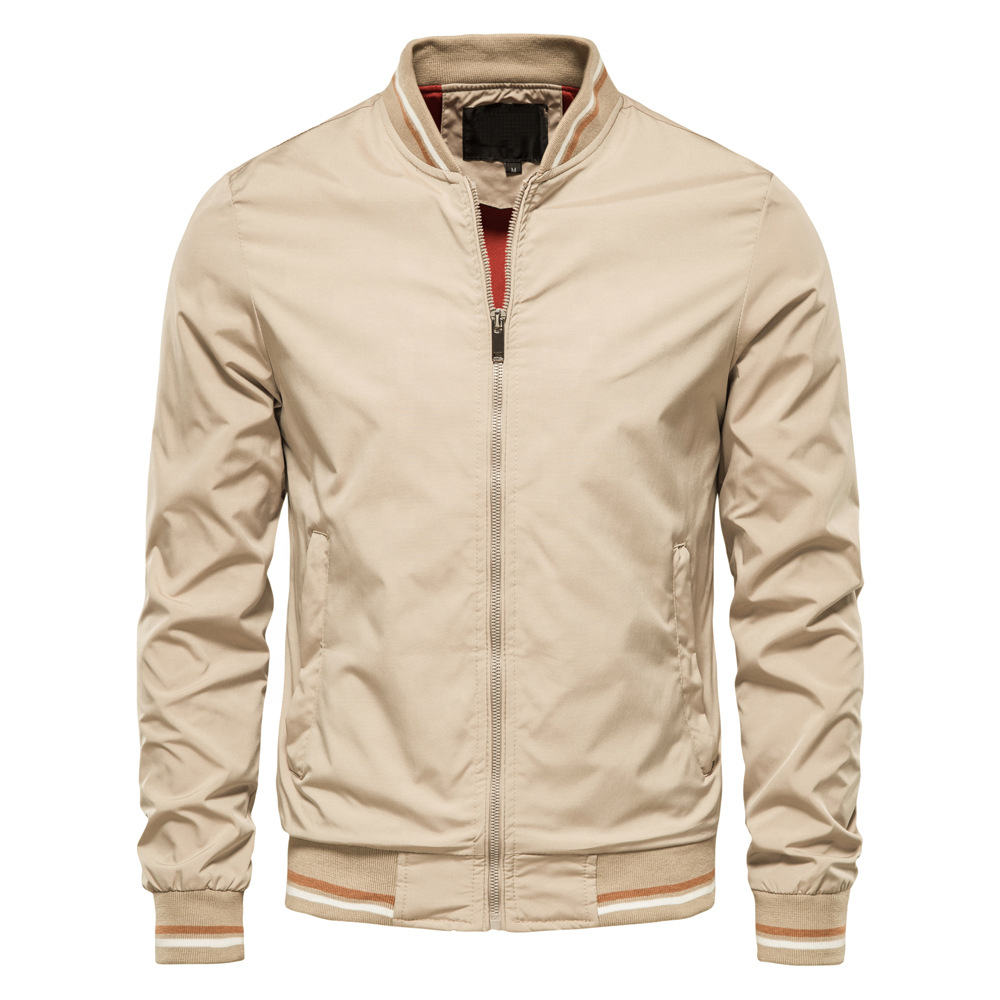 High Quality Men's Solid Color Bomber Jacket Quick Dry Slim Fit Baseball Style Casual Zipper Closure for Autumn Fashion