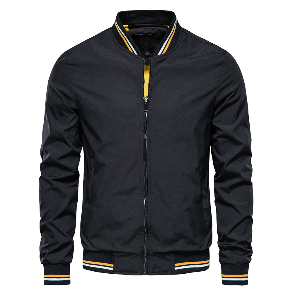 High Quality Men's Solid Color Bomber Jacket Quick Dry Slim Fit Baseball Style Casual Zipper Closure for Autumn Fashion