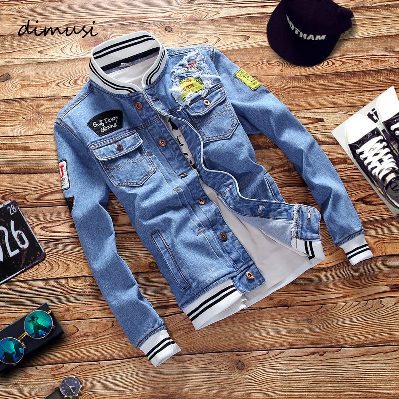 Men's Denim Jackets Fashion Male Trendy Ripped Denim Bomber Coats Men's Clothing M-5XL Casual Windbreaker Cowboy Jeans Jackets
