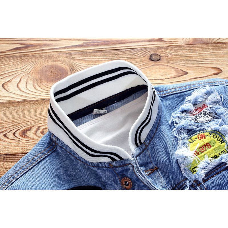 Men's Denim Jackets Fashion Male Trendy Ripped Denim Bomber Coats Men's Clothing M-5XL Casual Windbreaker Cowboy Jeans Jackets