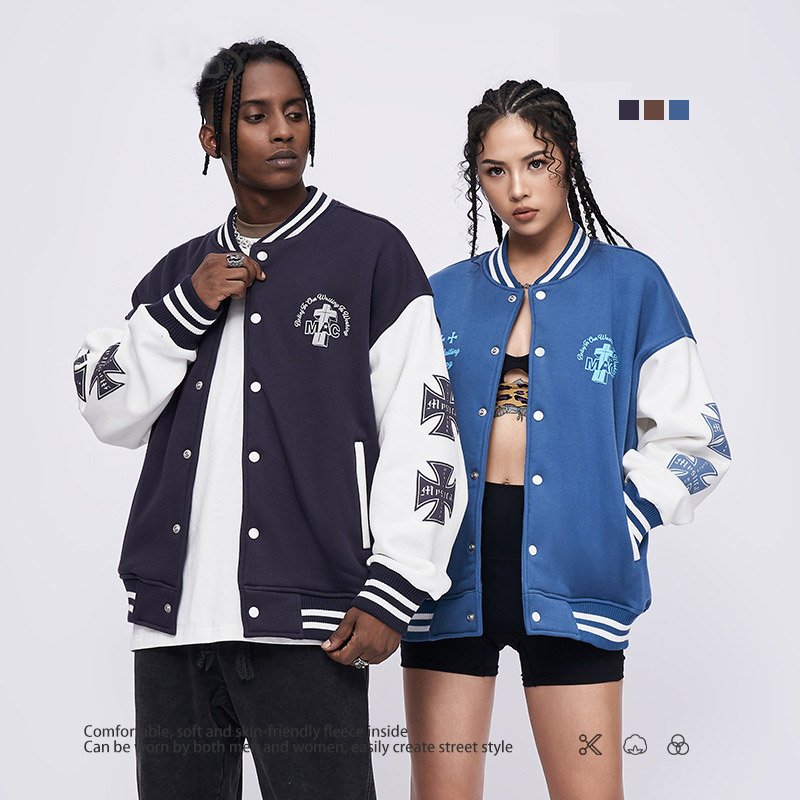 High Quality Embroidery Cotton Polar Fleece Streetwear Plus Size Men'S Baseball Jackets