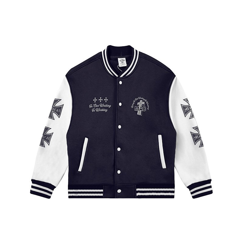 High Quality Embroidery Cotton Polar Fleece Streetwear Plus Size Men'S Baseball Jackets