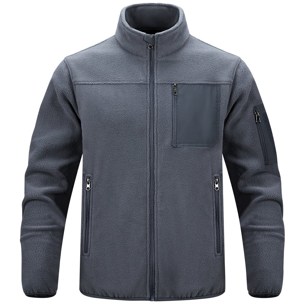 New Men Outdoor Soft Warm Sherpa Fleece Jacket Multi Pocket Solid Zip Up Factory Customize Polar Fleece Jacket Man In Winter