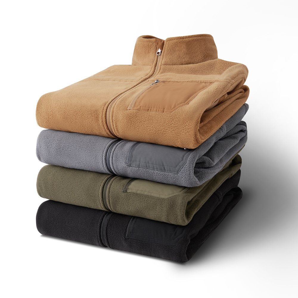 New Men Outdoor Soft Warm Sherpa Fleece Jacket Multi Pocket Solid Zip Up Factory Customize Polar Fleece Jacket Man In Winter