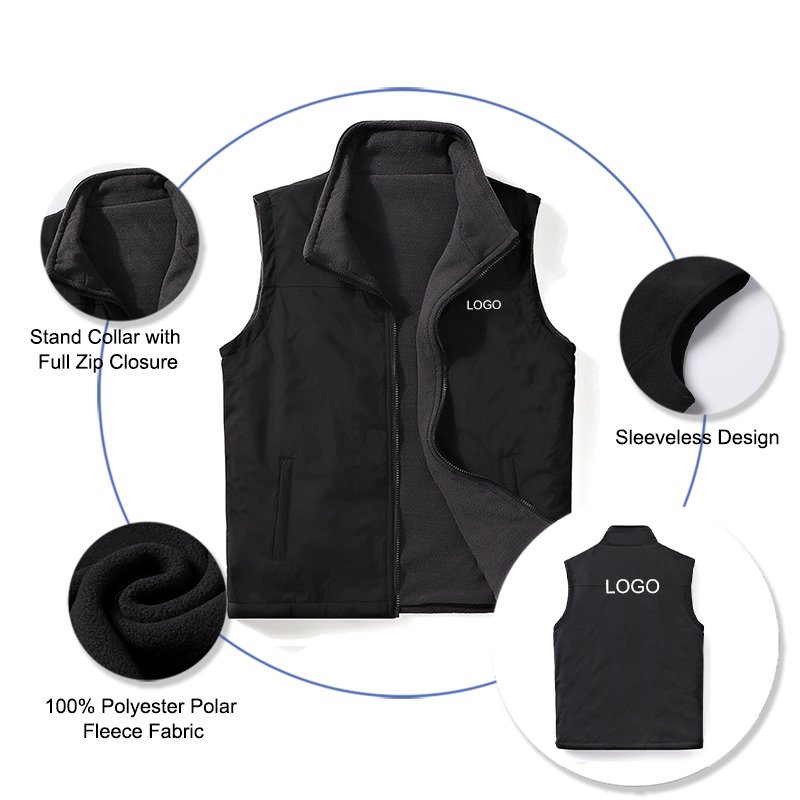 Custom Logo Reversible Sleeveless Jackets for Men Polar Fleece Outdoor Sports Uniform Embroidery Logo Waistcoat