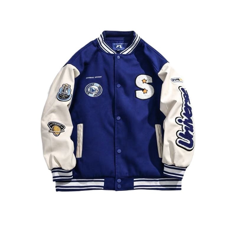 New winter cotton baseball suit brand letter embroidery PU leather spell sleeve couple's cotton jacket men's jackets