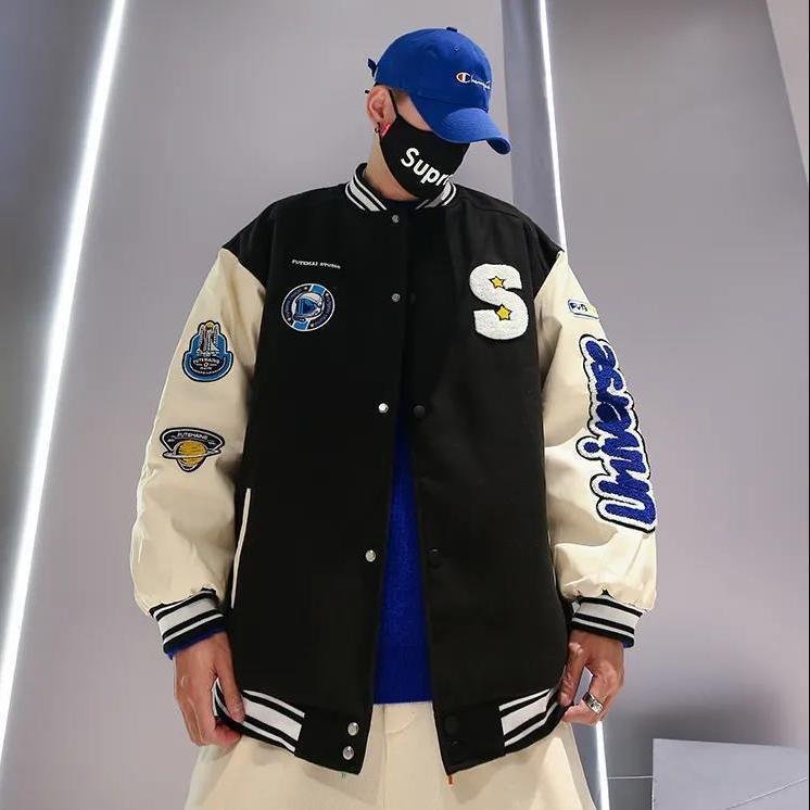 New winter cotton baseball suit brand letter embroidery PU leather spell sleeve couple's cotton jacket men's jackets