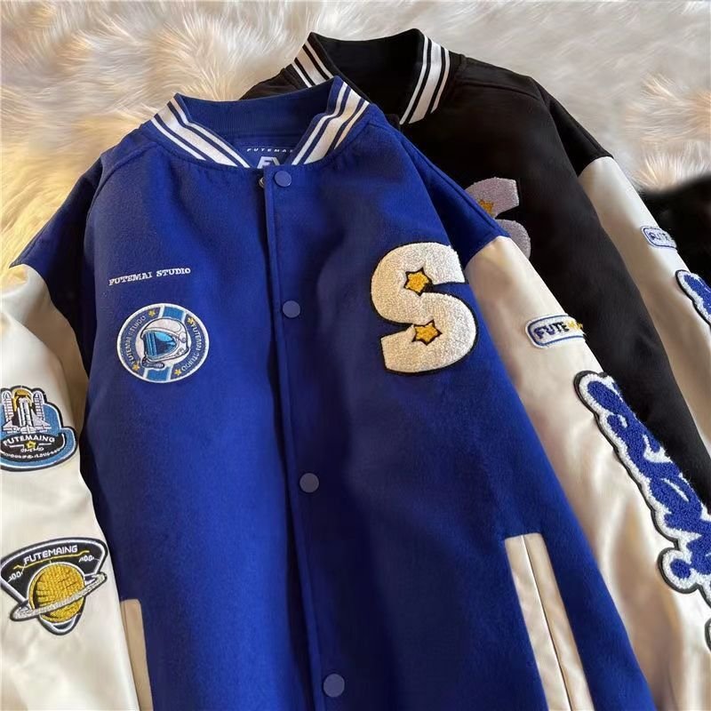 New winter cotton baseball suit brand letter embroidery PU leather spell sleeve couple's cotton jacket men's jackets