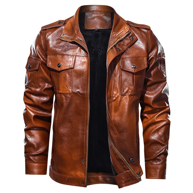 Warm Inner New Design Winter Leather Long Coat Leather Jacket Slim Fit PU Leather Plus Size Men's Jacket