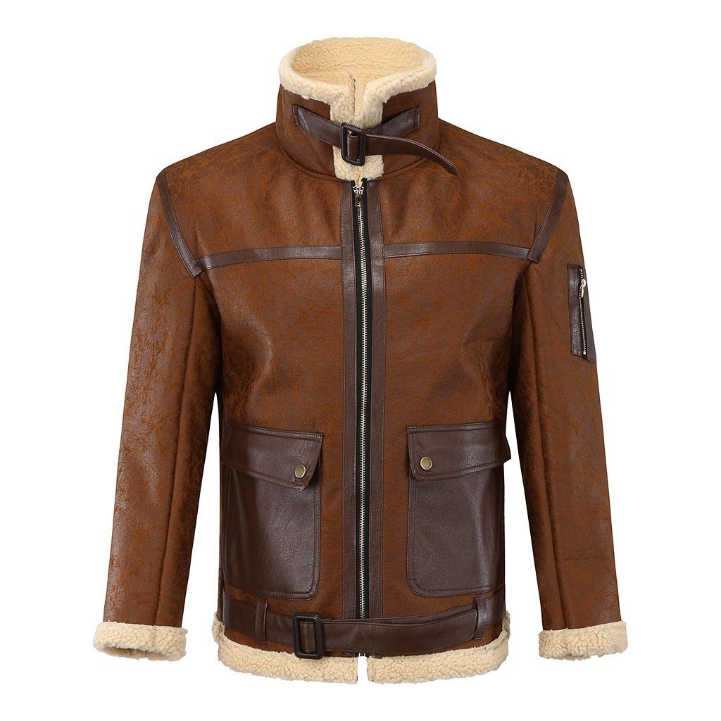 OEM Custom Design Winter Young Men Pilot Jackets Warm Cotton-padded Clothing Thickening Plus Size Men's Bomber Pu Leather Jacket